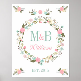 Monogram Hochzeitposter drucken Floral boho Hochze Poster