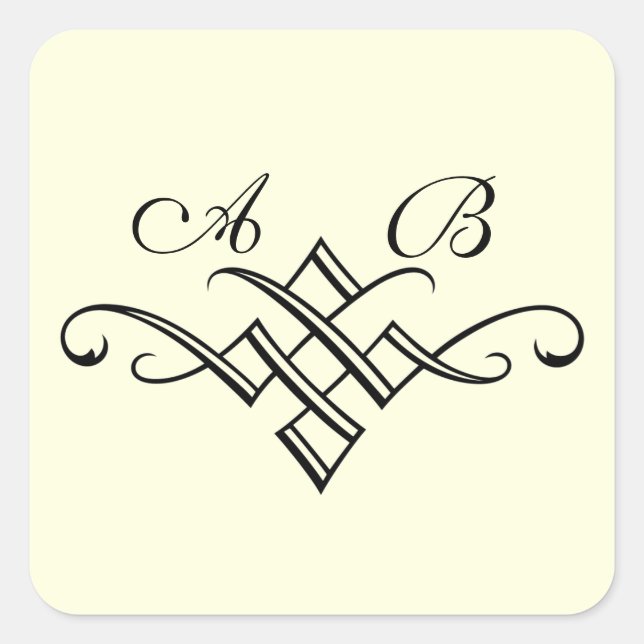 Monogram-Hochzeitsticker in Off White Quadratischer Aufkleber (Vorderseite)