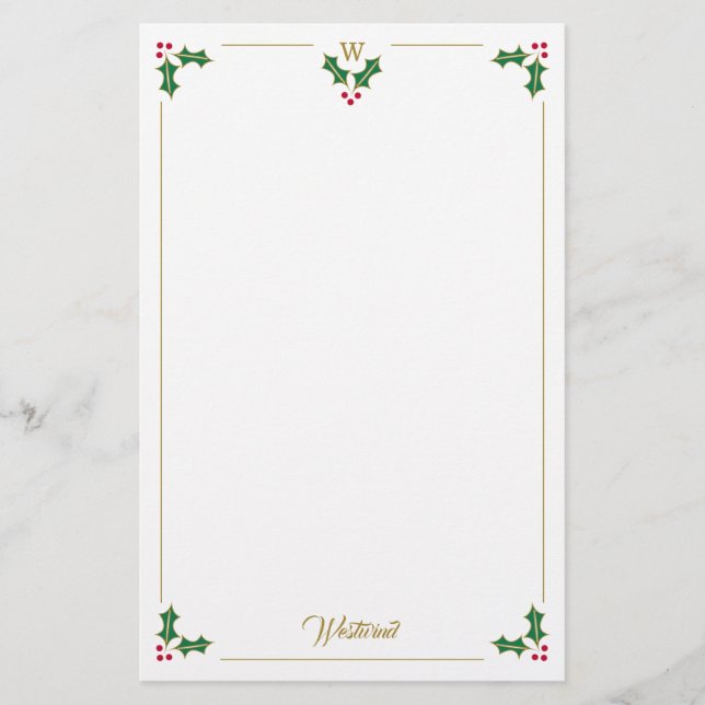Monogram Holand Berries Personalisierte Weihnachte Briefpapier (Vorderseite)