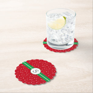 Monogram, Holiday Red Green, White Stars Untersetzer