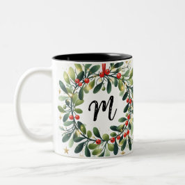 Monogram Holly Wreath Zweifarbige Tasse