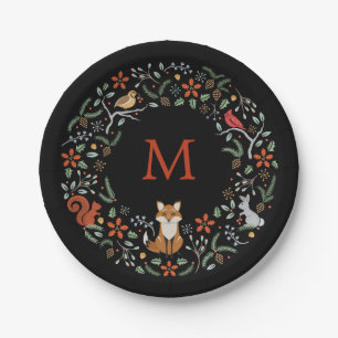 Monogram-Holzland-Kranz-Papierteller Pappteller