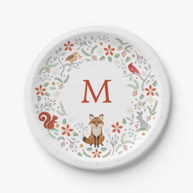Monogram-Holzland-Kranz-Papierteller Pappteller (Vorderseite)