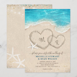 Monogram Hörer bei der Hochzeit am Sandstrand Einladung