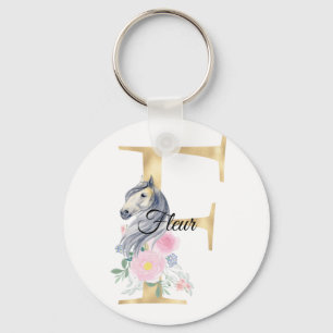 Monogram horse cute floral girly equestrian name l schlüsselanhänger