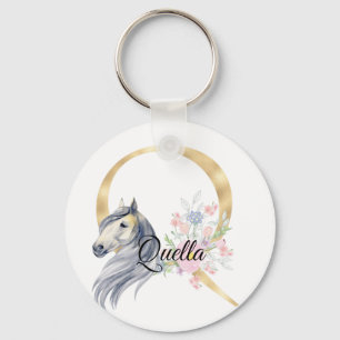 Monogram horse cute floral girly equestrian name   schlüsselanhänger