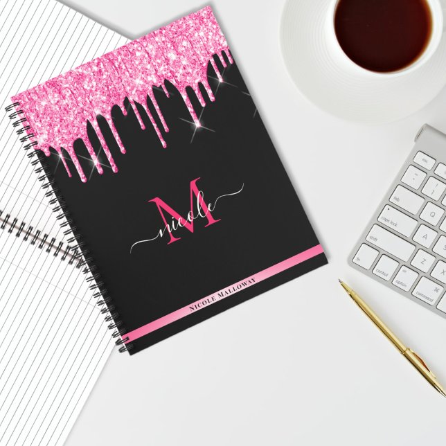 Monogram Hot-Pink-Drilling-Glitzer Schwarzes Noteb Notizbuch (Von Creator hochgeladen)