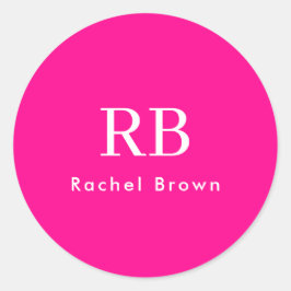 Monogram Hot Pink Elegant Feminine Minimalistisch Runder Aufkleber