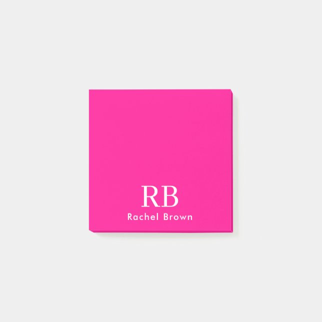 Monogram Hot Pink Elegant Girly Minimalistisch Post-it Klebezettel (Vorderseite)