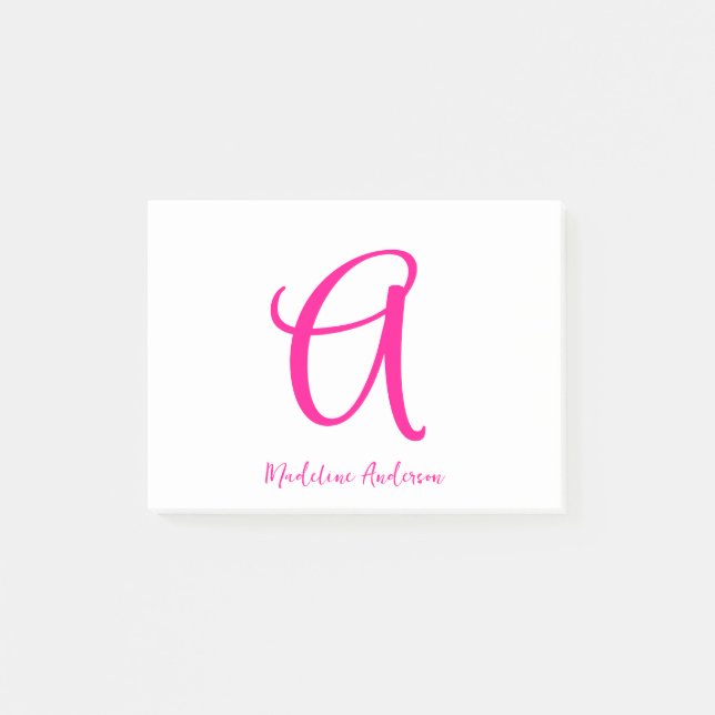 Monogram Hot Pink Modern Feminine Post-it Klebezettel (Vorderseite)