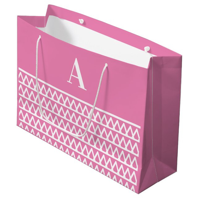 Monogram Hot Pink Muster Weihnachten Große Geschenktüte (Vorderseite Schrägansicht)