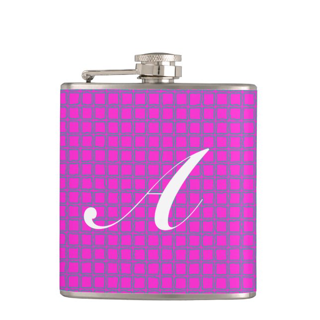 Monogram Hot Pink Niedlich Modern Modern Pattern Flachmann (Vorderseite)