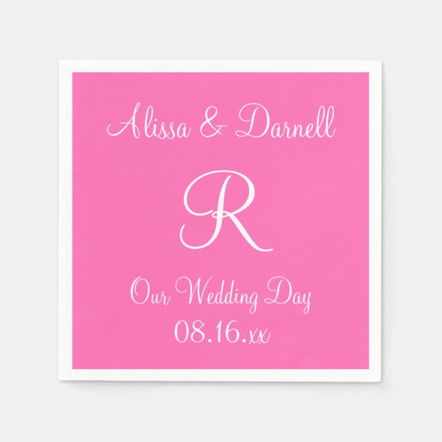 Monogram Hot Pink Stilvolle Full Color Napkins Serviette (Vorderseite)