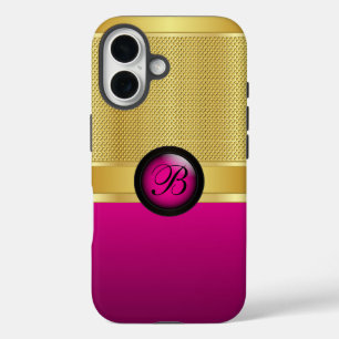 Monogram Hot Pink und Gold Mesh iPhone 16 Hülle