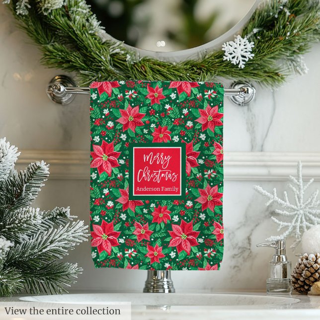 Monogram hot red magenta green preppy Christmas  Badhandtuch Set (Monogram hot red magenta green preppy Christmas Bath Towel Set)