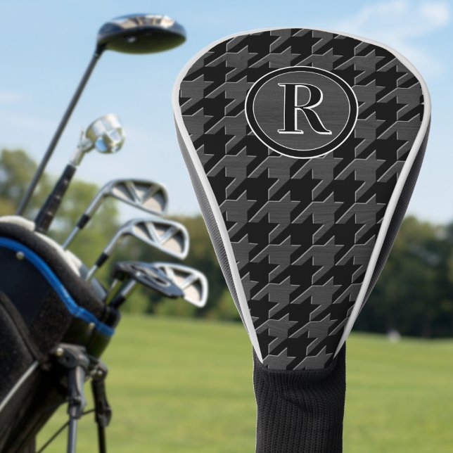 Monogram Houndstooth Pattern Black & Grey Wood Golf Headcover (Von Creator hochgeladen)