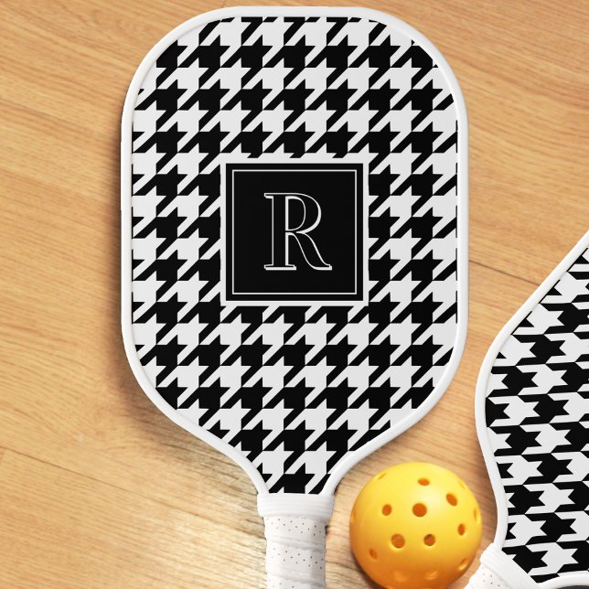 Monogram Houndstooth Pattern Black & White Pickleball Schläger (Von Creator hochgeladen)