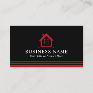 Monogram House Logo Real Anwesen Realtor Black Red Visitenkarte