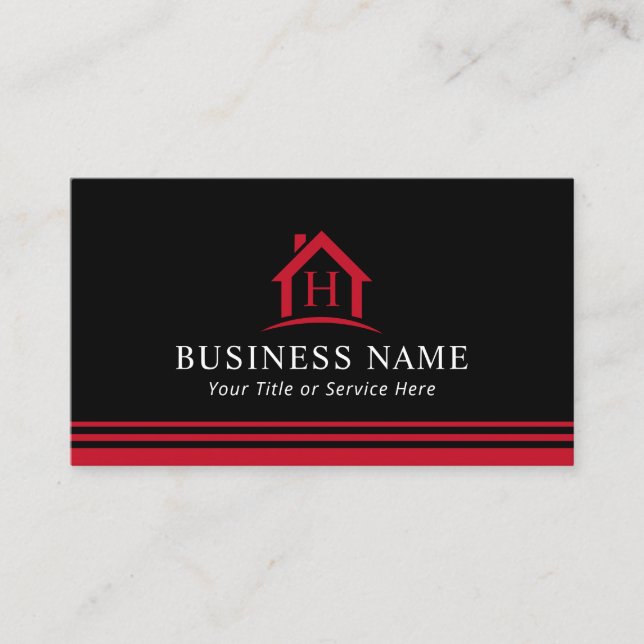 Monogram House Logo Real Anwesen Realtor Black Red Visitenkarte (Vorderseite)
