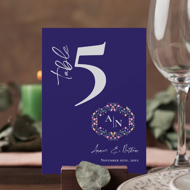 Monogram Hübsch Floral Frame Wedding Tischnummer (Monogram Pretty Floral Frame Wedding Table Number)