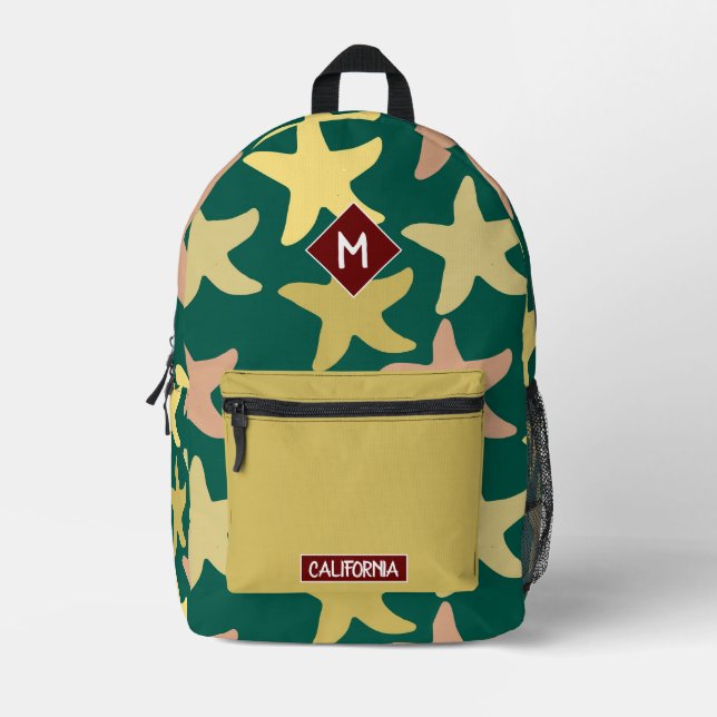 Monogram hübsche Starfish Grüne Beige Moderne Bedruckter Rucksack (Vorderseite)