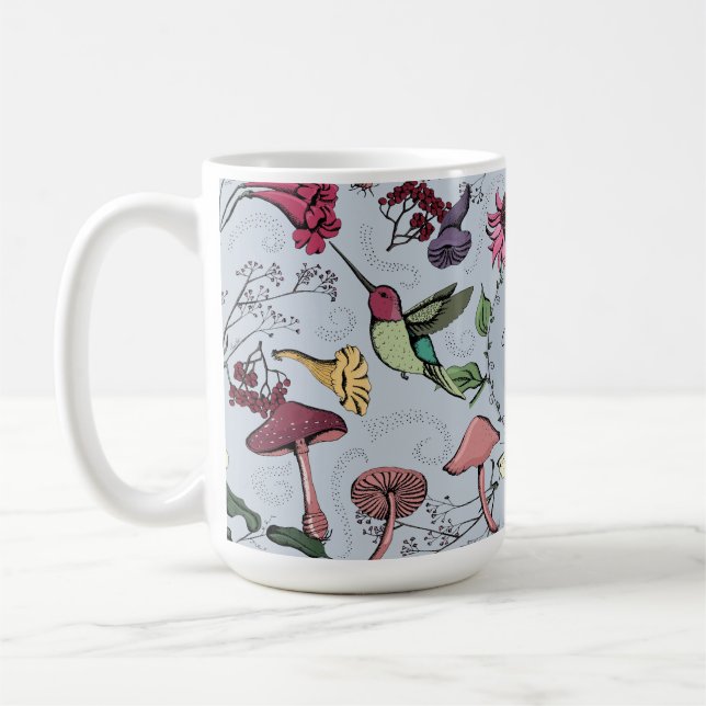 Monogram Hummingbird, Blume, Pilzgarten Kaffeetasse (Links)