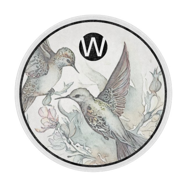 Monogram Hummingbird Glass Cutting Board Schneidebrett (Vorderseite)