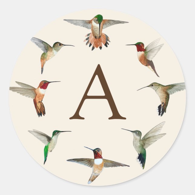 Monogram Hummingbirds Classic Round Sticker (Vorderseite)