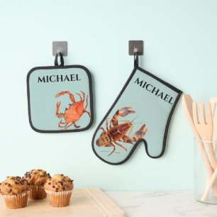 Monogram Humster Crab Crustaceancor Ofenhandschuh & Topflappen-Set