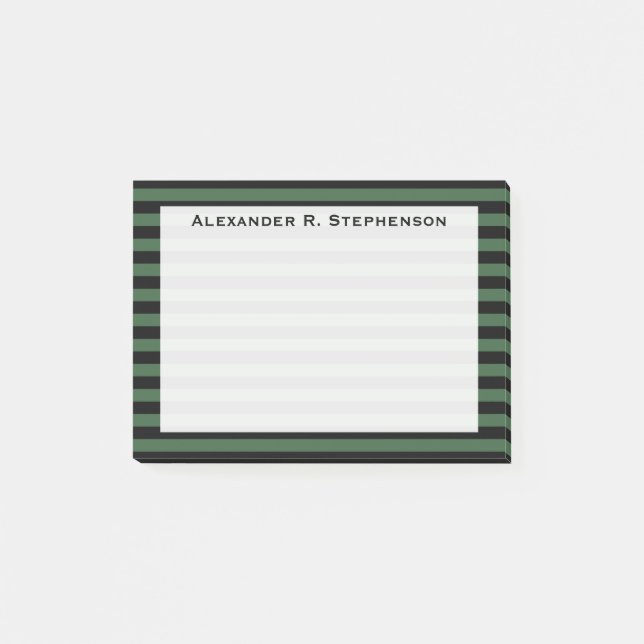 Monogram Hunter Green und Black Strip Post-it Klebezettel (Vorderseite)