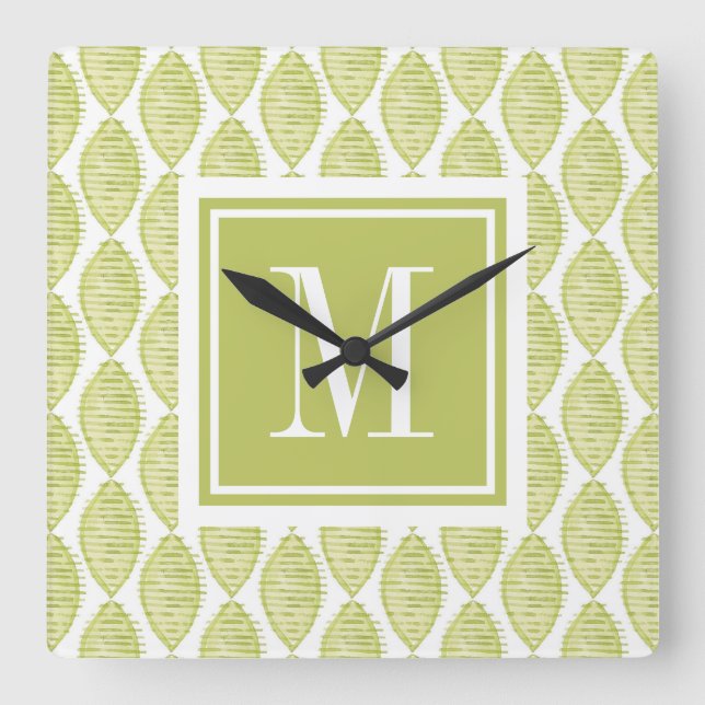 Monogram | Hygge Flowers Pattern Quadratische Wanduhr (Vorderseite)