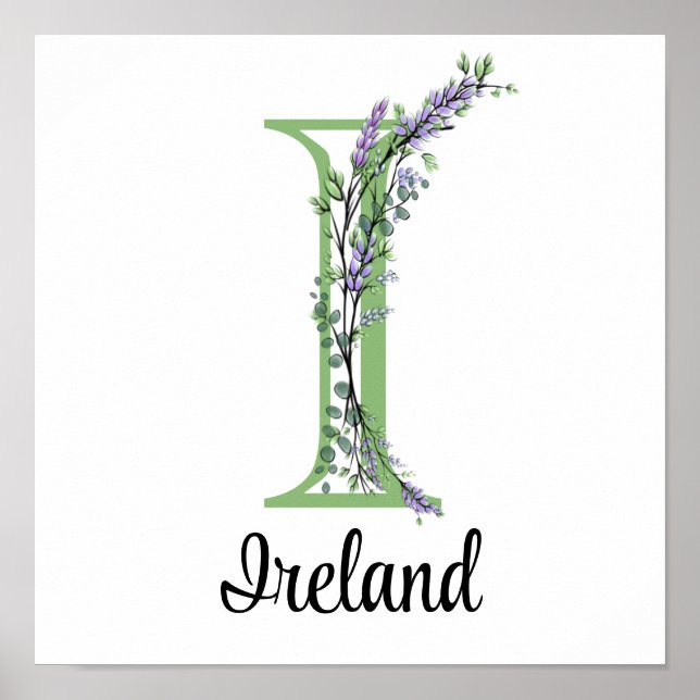 Monogram I Lavender Eucalyptus Kinderzimmer Poster (Vorne)