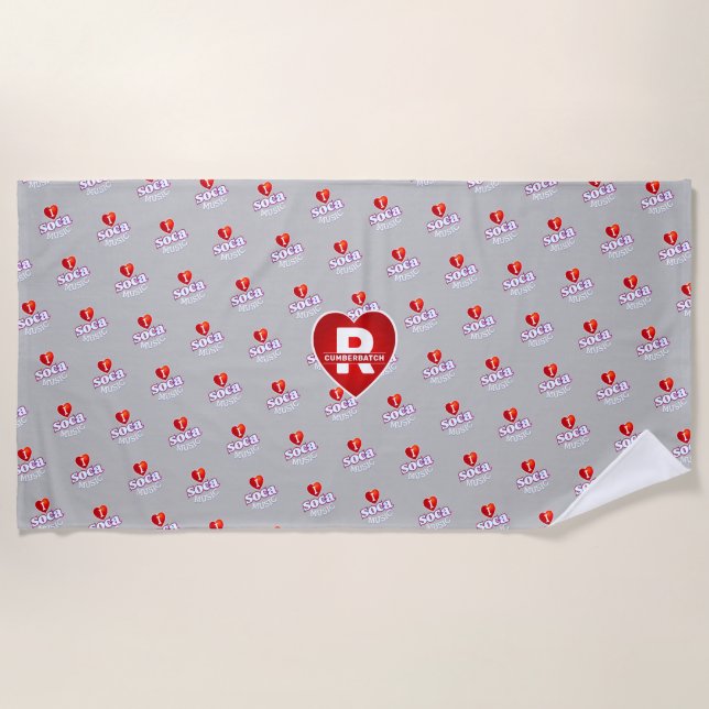 MONOGRAM I LIEBE SOCA auf GRAU Strandtuch (Vorderseite)