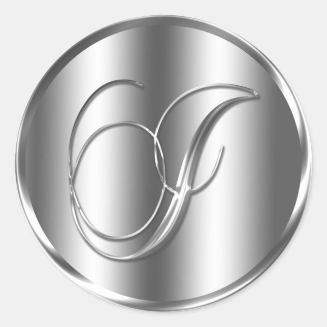 Monogram I Silver Color Wedding Invitation Holiday Runder Aufkleber (Vorderseite)