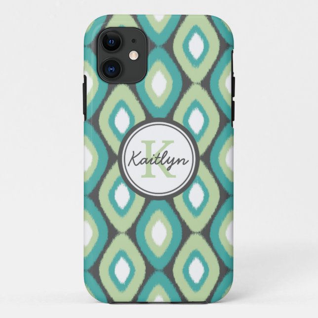 Monogram Ikat Diamonds Muster Aquamarin Minze Case-Mate iPhone Hülle (Rückseite)