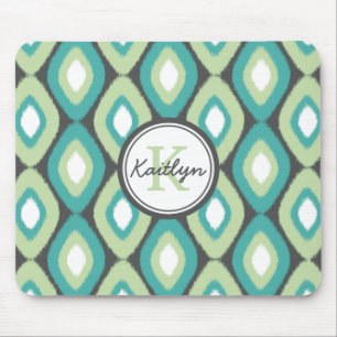 Monogram Ikat Diamonds Muster Aquamarin Minze Mousepad