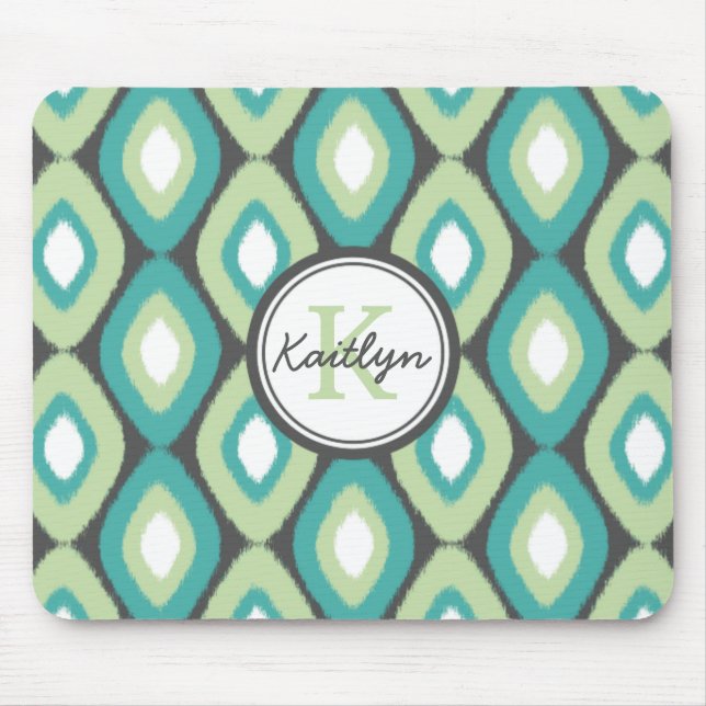 Monogram Ikat Diamonds Muster Aquamarin Minze Mousepad (Vorne)