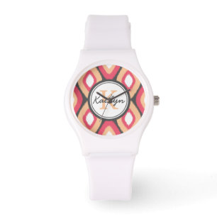 Monogram Ikat Diamonds Pattern Pink Grau Armbanduhr