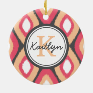 Monogram Ikat Diamonds Pattern Pink Grau Keramikornament
