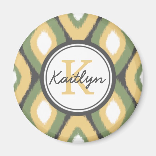 Monogram Ikat Diamonds Pattern Sage Gelb Magnet (Vorne)