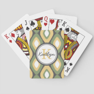 Monogram Ikat Diamonds Pattern Sage Gelb Spielkarten