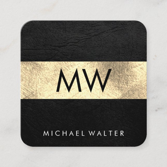 Monogram Imitat Leather/Gold Luxe Quadratische Visitenkarte (Vorderseite)
