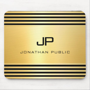 Monogram Imitate Gold Black Modern Elegant Templat Mousepad