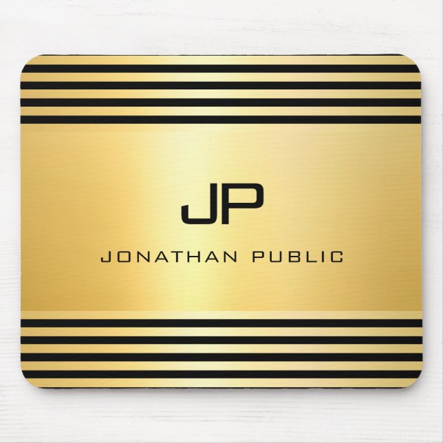 Monogram Imitate Gold Black Modern Elegant Templat Mousepad (Vorne)
