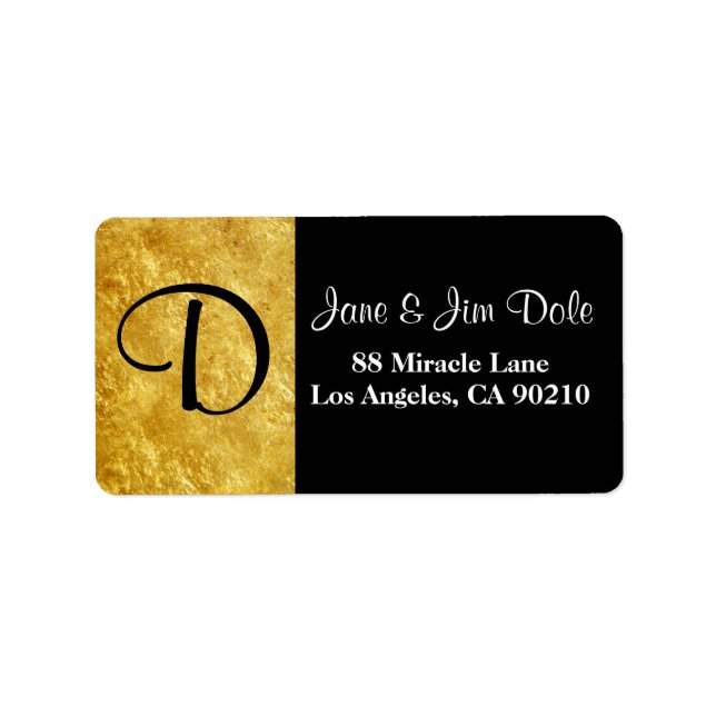 Monogram Imitate Gold & Black Return Address Label Adressaufkleber (Vorne)