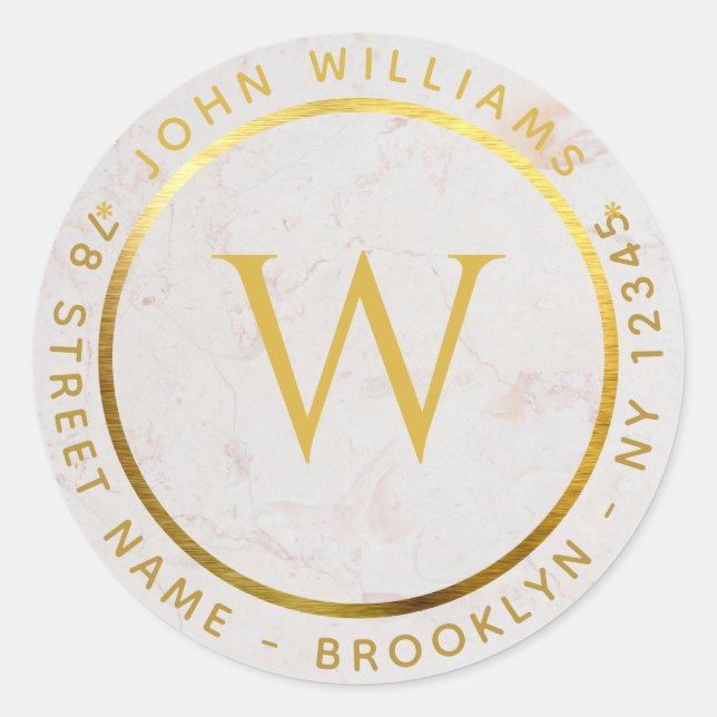 Monogram Imitate Gold-Marmorkreislauf-Rücksendeadr Runder Aufkleber (Vorderseite)