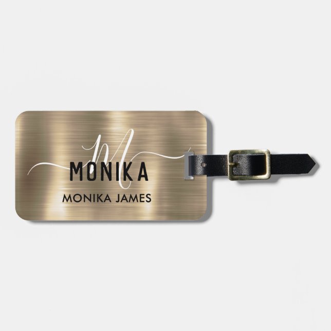 Monogram Imitate Gold Metall Stahl kundenspezifisc Gepäckanhänger (Vorderseite horizontal)