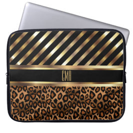 Monogram Imitate Gold Strips und 🐆 Leopard Print Laptopschutzhülle