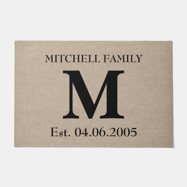 Monogram Imitate Leinen Burlap rustic Erstehe Fußmatte (Vorderseite)