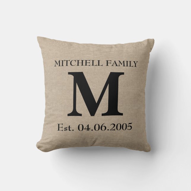 Monogram Imitate Leinen Burlap rustic Erstehe Kissen (Vorderseite)